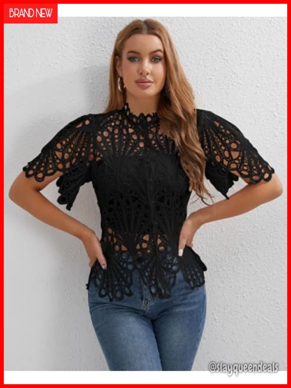 Lace Ruffle Puff Sleeve Button Down Top - Picture 2 of 6